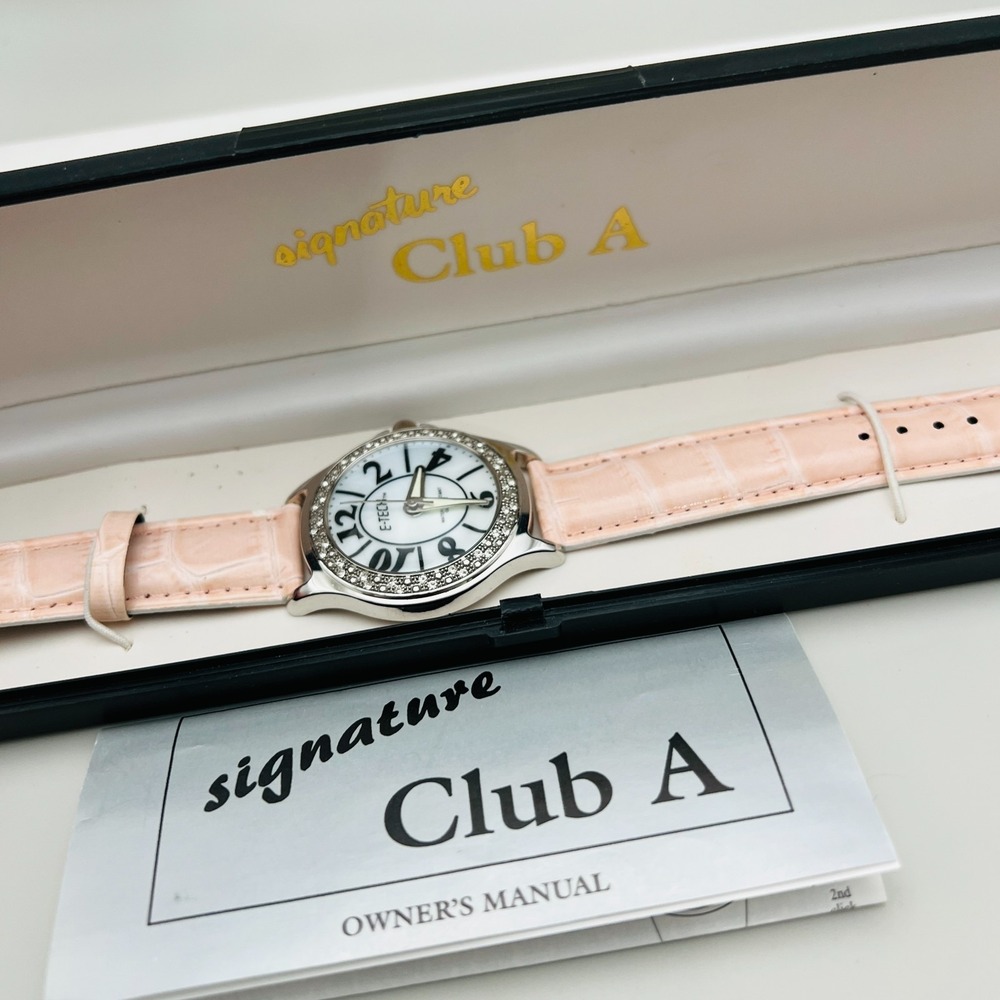 Signature Club A Dress Watch Pink Band Crystal Bezel Quartz Analog Needs Battery